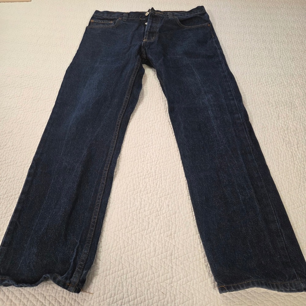Levis 501 Original Mens Straight Leg Button Fly Dark Wash Blue Denim Jeans 34x30